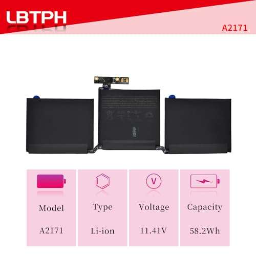 LBTECH A2171 Battery for Apple MacBook Pro Retina 13.3'' A2159 2019 MUHN2LL/A MUHP2LL/A MUHQ2LL/A MUHR2LL/A MUHR2LL/B 2020 A2289 EMC3456 3301 I5-8257U Core I7 1.7G MYDA2LL/A MXK62 11.41V 58.2Wh 2
