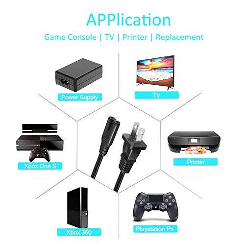 UL Listed XINYUWIN 2 Prong Power Cord 6ft Compatible with HP Envy/OfficeJet; Canon Pixma/Maxify; Epson Stylus/Workforce/Expression Premium/Artisan Printer; Brother/Dymo Label Writer 6