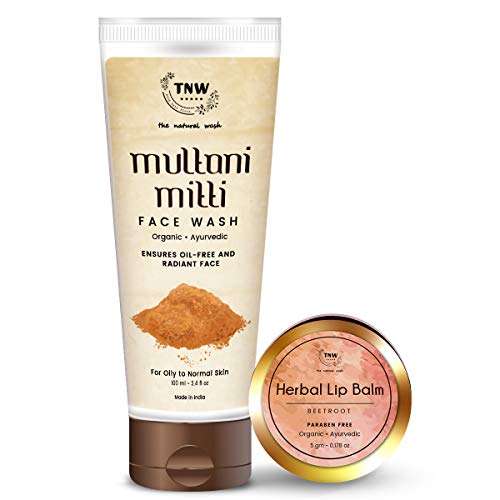 TNW-THE NATURAL WASH Beetroot Lip Balm & Multani Mitti Face Wash Combo for Acne-free Glowing Skin and Moisturized Lips (Paraben/Sulphate-free), Pack of 2 1