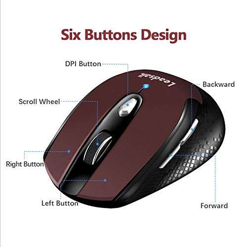 LeadsaiL Wireless Mouse for Laptop, 2.4G Portable Slim Cordless Computer Mouse with 6 Buttons, USB Mouse for Windows 10/8/7/Mac/MacBook Pro/Air/HP/Dell/Lenovo/Acer 6