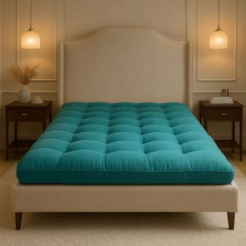 Drokona Khadi Essential Cotton Filled Mattress Gadda Soft & Reversible, Pure Cotton Fabric, Firm Gadda for Floor & Bed, (72 x 36 x 4 Inches,) (Coral Green, Single) (Single) 6