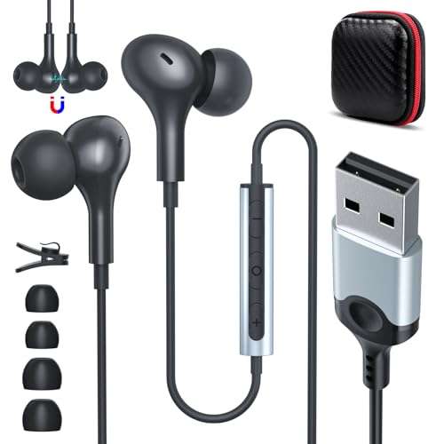USB Headset with Microphone for PC 7.5 Ft Cable, USB A Headphones for Computer, Wired USBA Earbuds with Mute in-Line Stereo Noise Canceling Call Cord Laptop Earphones for Dell Surface Switch, Black 1
