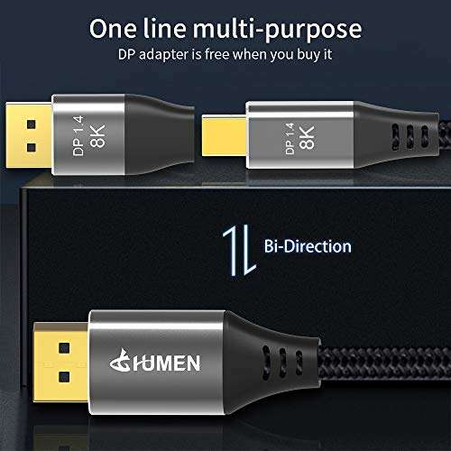 PDTXCLS HLXFF3 DGHUMEN Mini DisplayPort to DisplayPort Cable, Mini DP to DP Cable, with Dual Mini DisplayPort and Standard DisplayPort Connectors, Support 8K@60Hz/4K@144Hz (10ft/3M) 2
