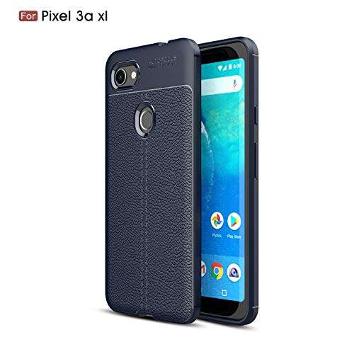 DEVMO Phone Case Compatible with Google Pixel 3A XL TPU Bionic Leather Gel Rubber Full Body Protection Shockproof Cover Case Drop Protection Blue 4