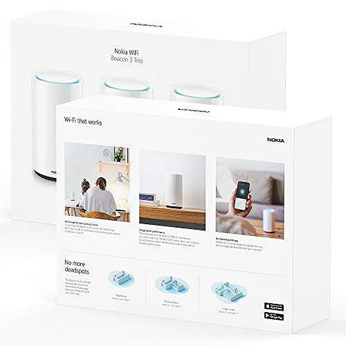 Nokia WiFi Beacon 3 Mesh Router System - Intelligent, Seamless Whole Home WiFi Coverage Extender - Connect Your Whole House WiFi Network, Ultra Fast Self-Healing Mesh Router System – Trio (3-Pack) 6