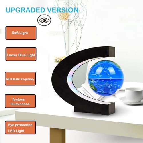 FUGEST Magnetic Floating Globe 2 in 1 Blue 4in Constellations Globe World Map C Shape Base LED Light Lamp Rotating 4