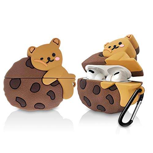 Cookie Bear Airpods Pro Case, 3D Cute Cartoon Character Protective Soft Silicone Air Pods Pro Cover with Keychain, Apple Airpods 3 Kawaii Animal Food Skin Accessories Gift for Girls Boys Kids Teens 3