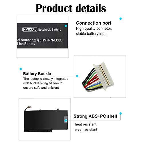 BE•SELL 43Wh New NP03XL Laptop Battery for HP Pavilion X360 15-U011DX 15-U010DX 13-A010DX 13-a013cl 13-A110DX HP Envy 15-u010dx 15-u011dx 760944-421 HSTNN-LB6L - 12 Month Warranty 3