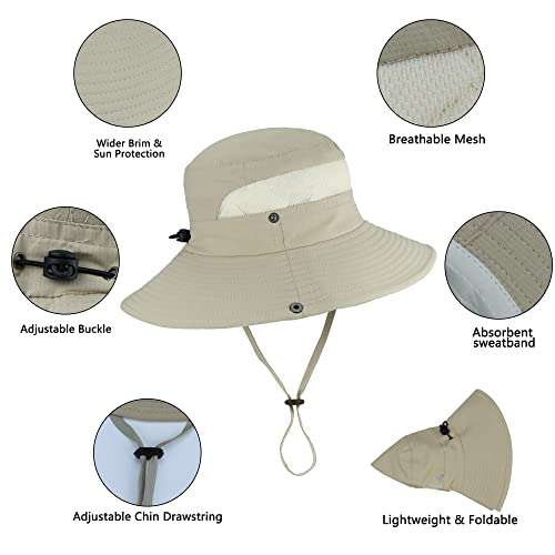 Summer-Quick-Dry-Sun-Hat-Beach-Bucket-Hat for Men Women - Wide Brim Mesh Boonie UV Protection Hat Foldable Packable with Drawstring Sky Blue 3