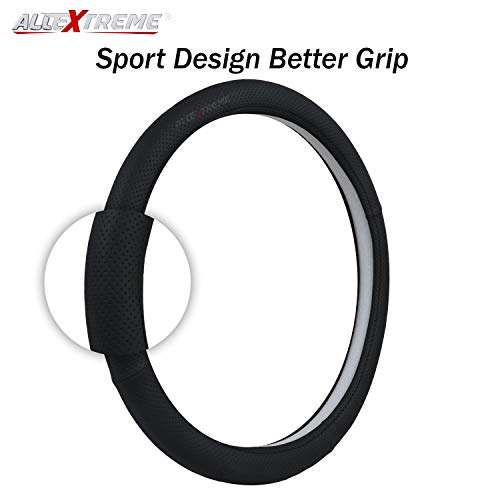AllExtreme EXBPHM1 PU Leather Universal Anti-Slip Perforated Car Auto Steering Wheel Cover (36cm, Black) 2