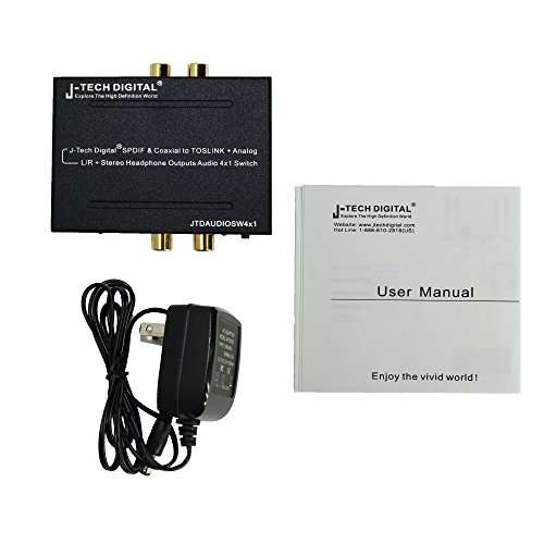 J-Tech Digital Optical SPDIF/Coaxial Digital to RCA L/R Analog Audio Converter 4x3 Switch with 3.5mm Jack Support Headphone/Speaker Outputs (JTDAUDIOSW4x1) 5