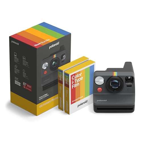 Polaroid Now 3rd Generation I-Type Instant Camera + Film Bundle - Now Black Camera + 16 Color Photos (6560) 1