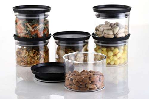 YouBee Plastic Air Tight Kitchen Storage Container For Rice | Dal | Atta, Bpa-Free, Flour | Cereals | Snacks | Stackable | Modular, Round, 500 Ml Set 6 (Black) 6