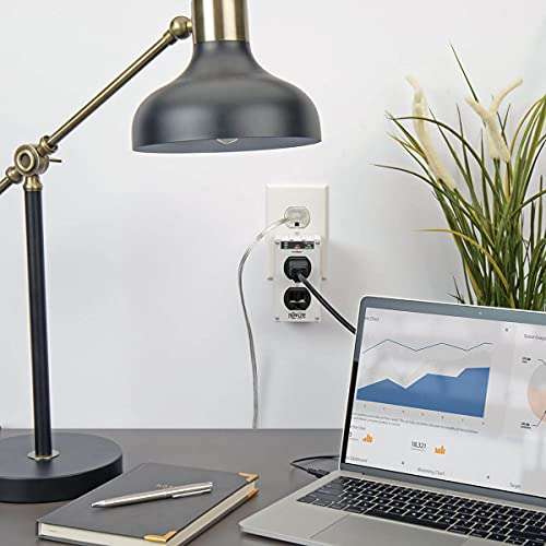 Tripp Lite Isobar ISOBLOK2-0 Heavy Duty Outlet Extender, Wall Power Strip Surge Protector, 2 Outlets, Direct Plug-in, White, Metal Power Strip, Industrial Garage Work Shop Bench 2