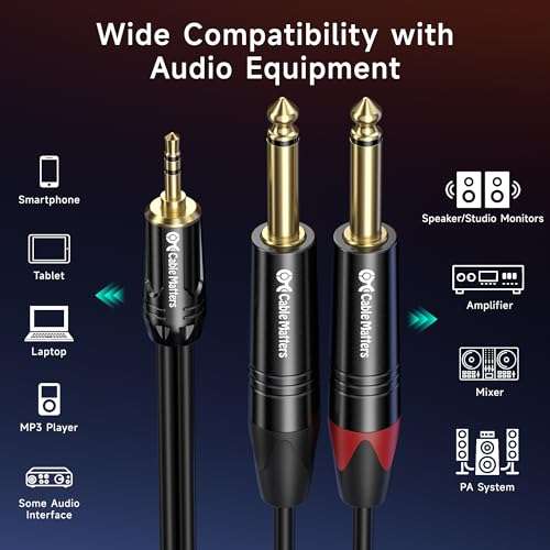 Cable Matters 3.5mm TRS to Dual 6.35mm TS Breakout Cable - 6ft, 1/8 to 1/4 Stereo Cable, 3.5mm to 1/4 Y Splitter Cord 5