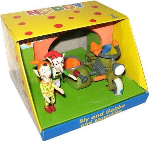 Make Way for Noddy Sly & GOBO with Motorcycle 3 inch Action Figure with 6 inch Car with Retro Toytown Display - Collectible for 90s Kids - Ultra Rare & Discontinued 3