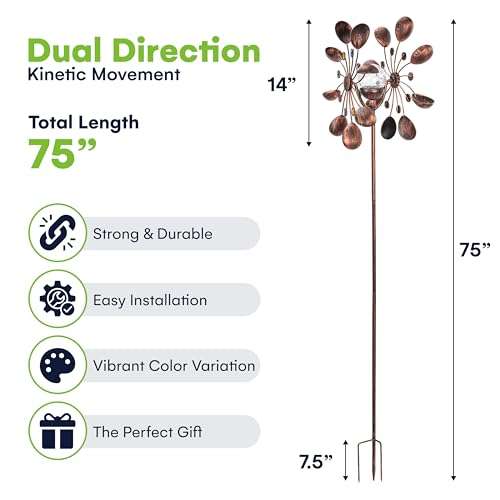 SteadyDoggie 75-Inch Wind Spinners Jewel Cup - Solar-Powered with Multi-Color LED Glass Ball - Metal Kinetic Windmill for Dual Wind Direction - Easy to Assemble Garden and Outdoor Yard Decorations 3