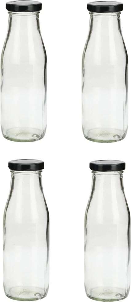 1st Time Multipurpose Kitchen Storage Glass Milk Bottle With Lid, Clear, Pack Of 11, 500 Ml, 6.5 X 6.5 X 20.5 Cm 3
