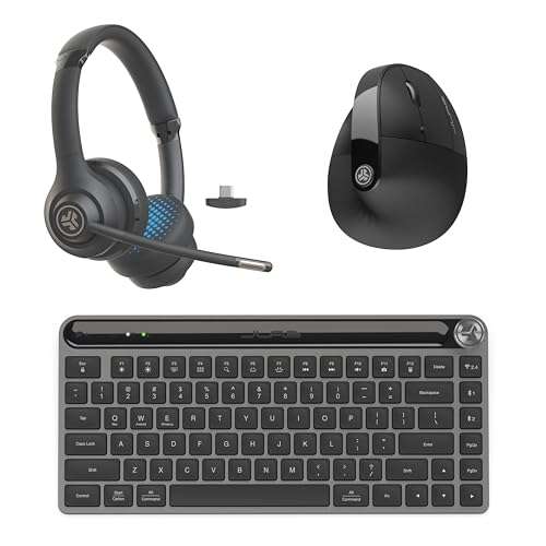 JLab Work Bundle, Go Work 2 Wireless Headset, Epic Mini Keyboard and JBuds Ergonomic Wireless Mouse 1