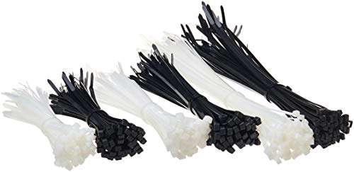 AmazonBasics Self-Locking Nylon Cable Ties - 6, 8 and 12 Inch - Black and White (Pack of 300) 1