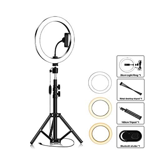 ZJING Makeup Lamp with Stand, Dimmable LED Ring Light with Mobile Phone Stand, Fill Light is Suitable for Live Broadcast, Photography, Video,B