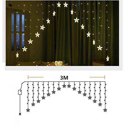 MIRADH 16 Stars 136 Led Curtain String Fairy Lights,Curtain String Lights With 8 Flashing Modes (Battery Powered ,Plastic,Warm-White),3 meters 4