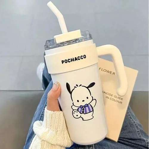 TAGUDA 860ml Cute Straw Tumbler with Handle, Insulated Stainless Steel Cartoon Travel Cup with Lid & Straw, Leak Proof Reusable Drinking Mug for Kids Girls Women (White) 5
