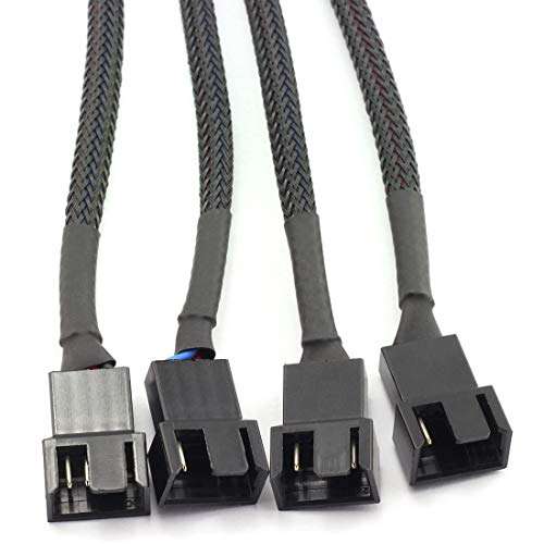 HJ Garden 2PCS 4Pin Female to 4X 4Pin Male PWM Fan Splitter Adapter Cable 1 to 4 Ways 4 Pins Adapter Converter Black Sleeved Extension Cable Connector 10.5" 4