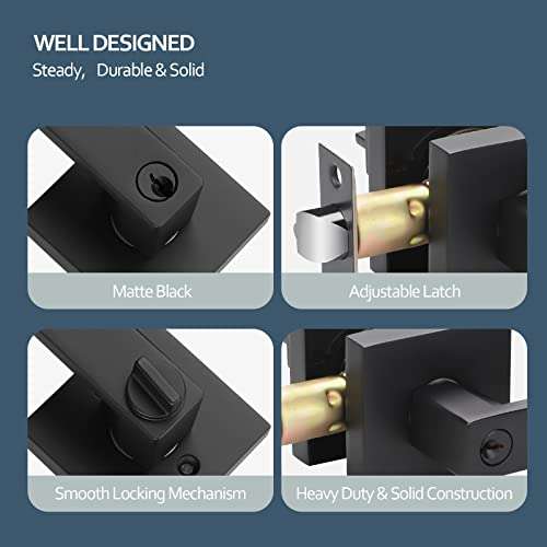 3 Pack Heavy Duty Front/Exterior/Bedroom Doors Locks Door Lever- Door Lock Sets Entry with Keys Modern Durable Door Hardware Reversible Matte Black Finish Handleset 6