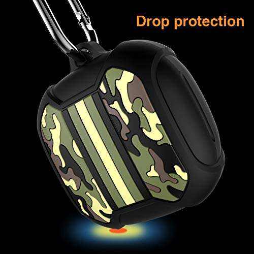 TAGCMC Camo Armor Designed for Galaxy Buds Pro 2 Case(2021),Galaxy Buds Pro Case/Galaxy Buds Live Case Cover - Night Luminous Shockproof Silicone Case,with Detachable Carabiner ，Black/Green Camouflage 3