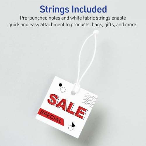 Avery Square Printable Tags, Sure Feed Technology, 1.5" x 1.5", White, Includes String, Laser/Inkjet Printable, 200 Total, Great for Branding, Gifts, Merchandising, and More (22849) 2