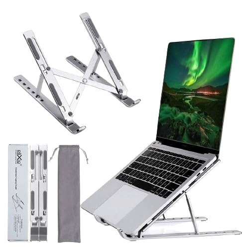 FrndzMart Aluminum Tabletop Laptop Stand Ergonomic Foldable Portable Laptop Stand Holder Compatible for MacBook, HP, Dell, Lenovo & All Other Notebook Silver 1
