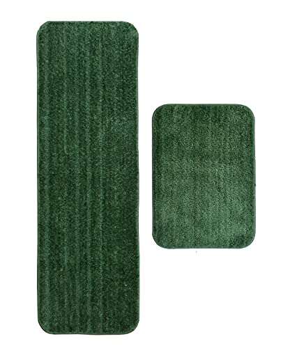 Kitch Deco™ Microfiber Anti Slip Water Absorbent Runner Combo Bathmat for Bathroom/Kitchen/Office Pack of 2 (16 * 54Inch & 16 * 24Inch) (Green) 2