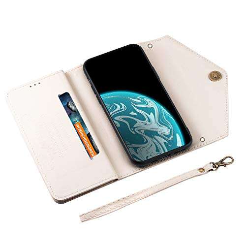 CCSamll Crossbody Wallet Case for Samsung Galaxy S20 FE (NOT S20), Zipper Pocket Purse Handbag Neck Strap Lanyard Cover with 9 Card Slot Holder Case for Samsung S20 FE 5G XK White 4