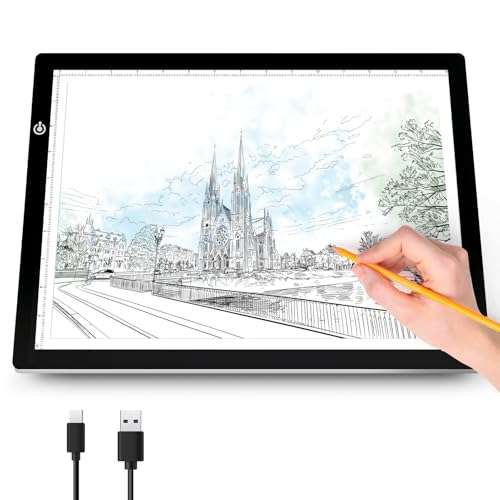 Black A4 Dimmable LED Artcraft Light Box Tracer Slim Light Pad Portable Tablet, USB Power Cable Copy Drawing Board Tracing Table for Artists Designing, Animation, Sketching, Stenciling X-ray Viewing 1