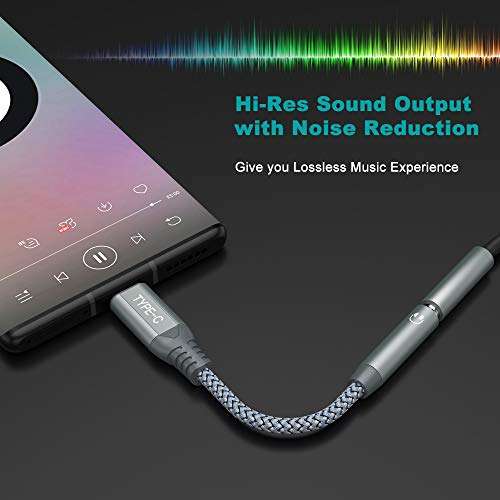 USB C Headphone Adapter, USB Type C to 3.5mm Audio Adapter Durable Braided Aux Converter DAC Stereo Connector Earphone Speaker Adapter for iPad Mini 2021 iPad Pro Galaxy S21 S20+ FE Ultra Google Grey 3