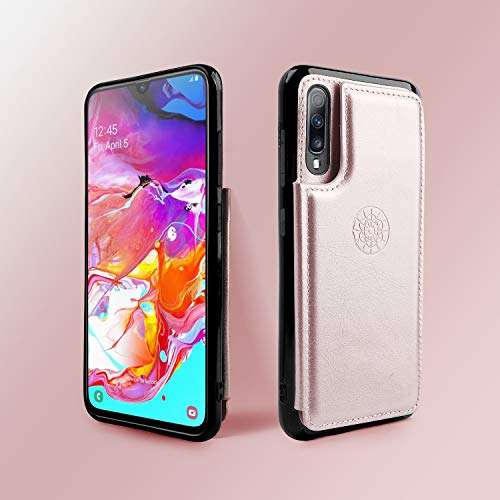 Shields Up for Samsung Galaxy A70 Case Wallet with Card Holder/Slots, Premium PU Leather Kickstand Wallet Case, Double Magnetic Clasp Protective Flip Cover for Samsung Galaxy A70 - Rose Gold 2