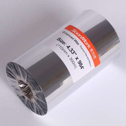 10 Rolls 4.33" x 984' (110mm X 300m) Thermal Transfer Wax Resin Ribbon for Label Tag Barcode Printing for Zebra,TEC,DATAMAX,etc 4