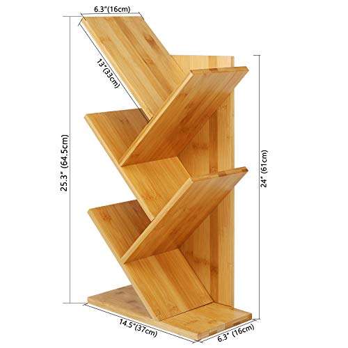 JIIKOOAI Tree Bookshelf Book Rack, Display Storage Bookcase,Magazine Rack, Multi-Tier Floor Free Standing Wood Bookshelf 4 Tier Decor Bookshelf for Living Room, Home Office 4