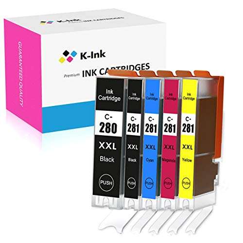 K-Ink Compatible Ink Cartridge Replacement for Canon PGI-280XXL PGI 280 XXL CLI-281XXL CLI 281 XXL for PIXMA TR7520 TR8520 TS6120 TS6220 TS8120 TS8220 TS9120 TS9520 TS6320 TS9521C Printer (5 Pack) 1
