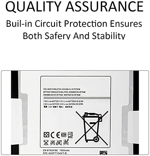 EB-BT800FBU EB-BT800FBC Tablet Battery Replacement for Samsung Galaxy Tab S 10.5 SM-T800 SM-T801 SM-T805 SM-T805C SM-T805W T805Y T805M SM-T807 SM-T807A SM-T807P SM-T807V T807T(3.8V 7900mAh) 3