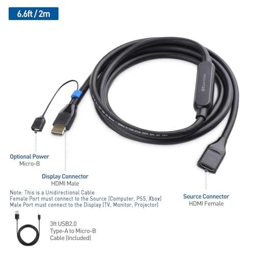 Cable Matters Unidirectional 8K HDMI Extension Cable 6.6 ft / 2m (Male to Female HDMI Extender Cable) with 8K@60Hz, 4K@240Hz and HDR Support for PS5, Xbox Series X/S 2