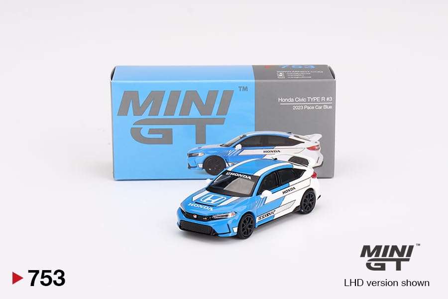True Scale Miniatures Model Car Compatible with Honda Civic Type R #3 2023 Pace Car Blue 1/64 Diecast Model Car Mini GT MGT00753 3