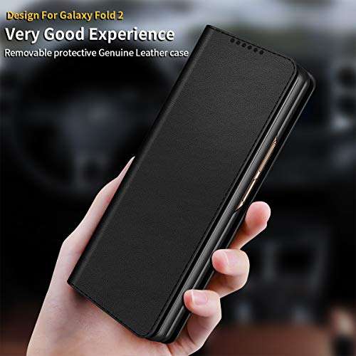 C CENMASO Compatible with Samsung Galaxy Z Fold 2 Mobile Phone Case All-Inclusive Anti-Fall Protective Cover for Galaxyz Fold 2 5G Folding Screen Stylish Carbon Brazing Leather Case (Plain Black) 6