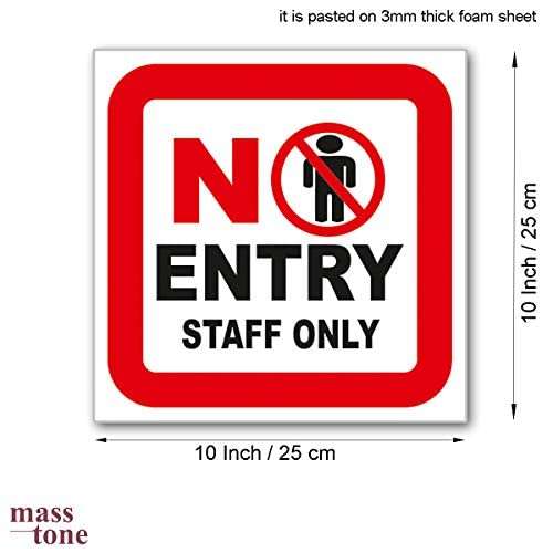 Masstone No Entry Staff Only Sign Board | Sign Board (4x12 Inch) | Sign Board for Office | Emergency Sign | Signage Notice Poster Sticker for Office, Doctors, Hospitals | Sign Boards 2