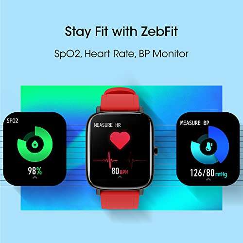 ZEBRONICS ZEB-FIT280CH smart watch with Screen size 3.55cm (1.39inch) 12 Sports modes, IP68 waterproof, Heart rate, BP, SpO2, Caller ID, 7 days storage (Black+ Red) 5