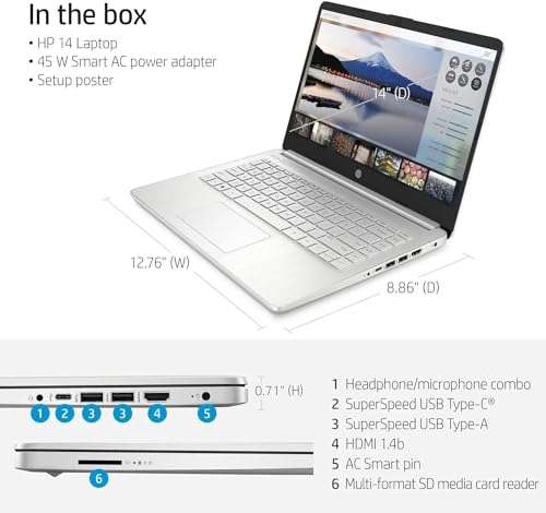 HP 2022 Newest 14 inch FHD Display Laptop, AMD Ryzen 3 3250U (Beat i5 7200U), 12GB RAM, 256GB SSD, AMD Radeon Graphics, WiFi 6, Bluetooth, Windows 11 Home, Bundle with JAWFOAL 3