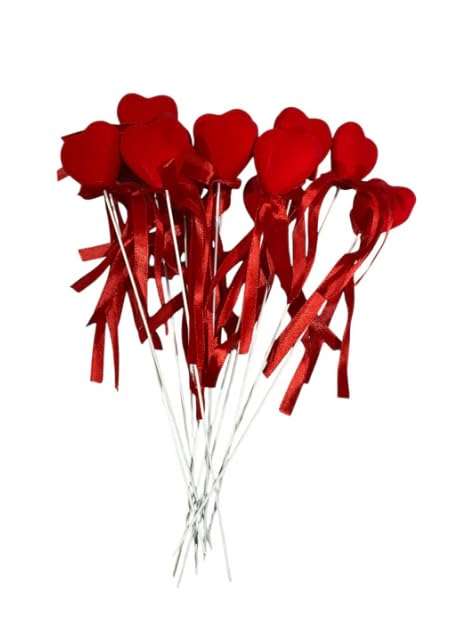 HOMEBAKERS MART Heart Foam Sticks with Ribbon Bows, Red, Pack of 12 1