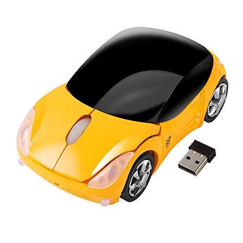 Usbkingdom 2.4GHz Wireless Mouse Cool 3D Sport Car Shape Ergonomic Optical Mice with USB Receiver for PC Laptop Computer Women Small Hands(Yellow) 2