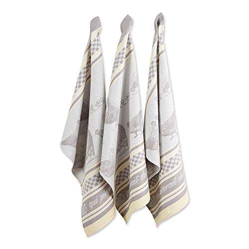 DII 100% Cotton, Machine Washable, Everyday Kitchen Basic, Ultra Absorbent, French Jacquard Decorative Dishtowel 20x28", Set of 3- Une Poule Sur Un Mur 1
